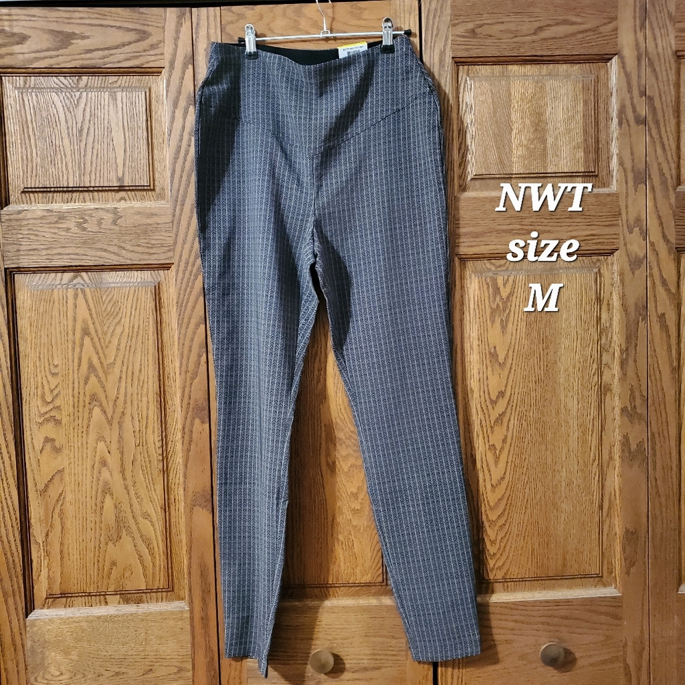 INC Women’s Pull On Pants Black Windowpane Plaid Stretch Office Business Size M